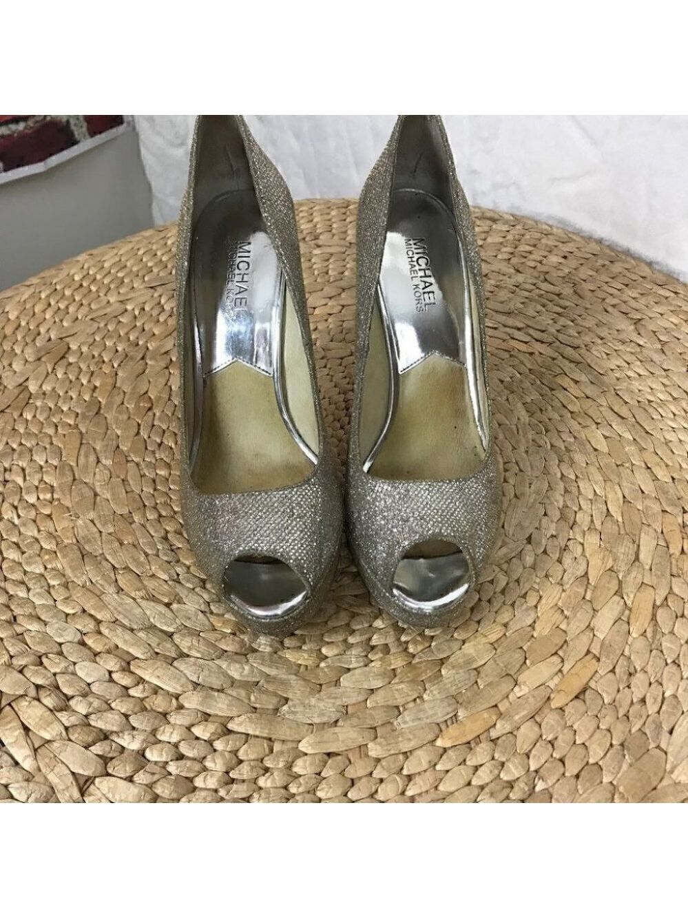 Michael Michael Kors Sparkling Silver Platform Slip On Pumps Size 8